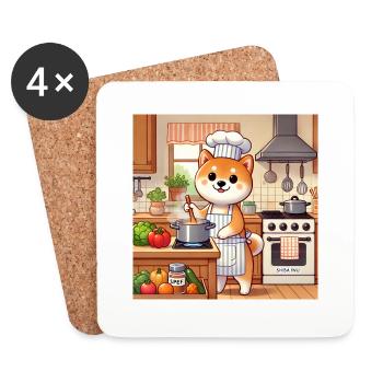 Shiba Inu Cook - Coasters (set of 4) - white - Front