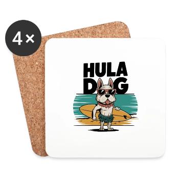 Hula Dog - Design drôle d’été - Dessous de verre (lot de 4) - blanc - Devant