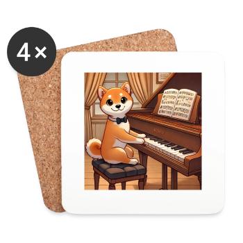 Shiba Inu Pianist - Coasters (set of 4) - white - Front