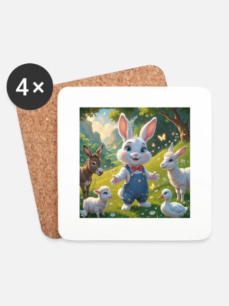 The Curious Rabbit’s Magical Meadow - Coasters (set of 4) - white