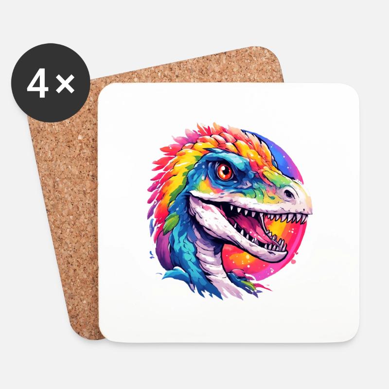 regenbogen dino - Untersetzer (4er-Set) - Weiß