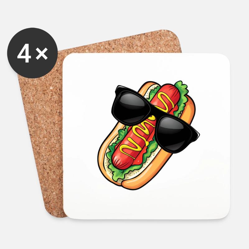 Hot Dog Sonnenbrille - Untersetzer (4er-Set) - Weiß