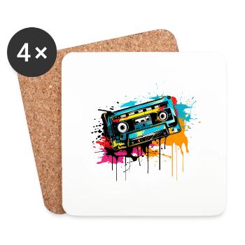 Bunte Kassette 80er 90er Retro Vintage Musik - Untersetzer (4er-Set) - Weiß - Vorne
