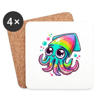 Bunter Tintenfisch mit großen Augen für Kinder - Untersetzer (4er-Set) - Weiß - Vorne