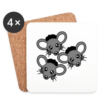 3 souris Trou mural Trou de souris Trois amis Équipe Équipage - Dessous de verre (lot de 4) - blanc - Devant