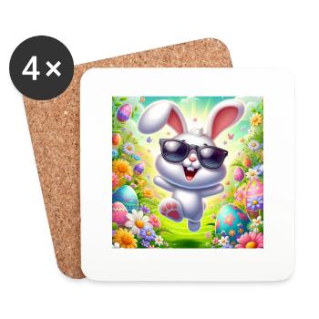 Joyeux lapin de Pâques - Dessous de verre (lot de 4) - blanc - Devant
