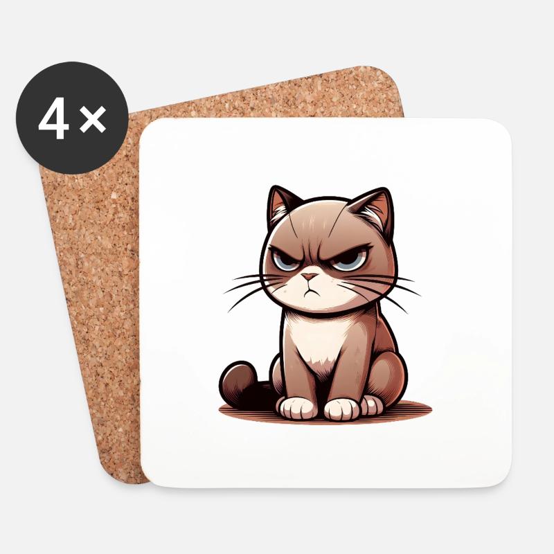 Cranky Cat - Untersetzer (4er-Set) - Weiß