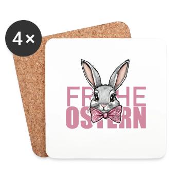 Süßer Osterhase mit rosa Schleife - Frohe Ostern - Untersetzer (4er-Set) - Weiß - Vorne