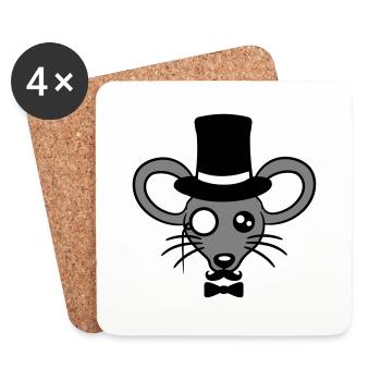Mr. Maus Zylinder Hut Monokel Brille reicher Herr - Untersetzer (4er-Set) - Weiß - Vorne