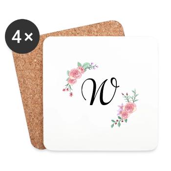 Lettre w florale rose - Dessous de verre (lot de 4) - blanc - Devant