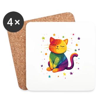 Süße Regenbogen Katze - Untersetzer (4er-Set) - Weiß - Vorne
