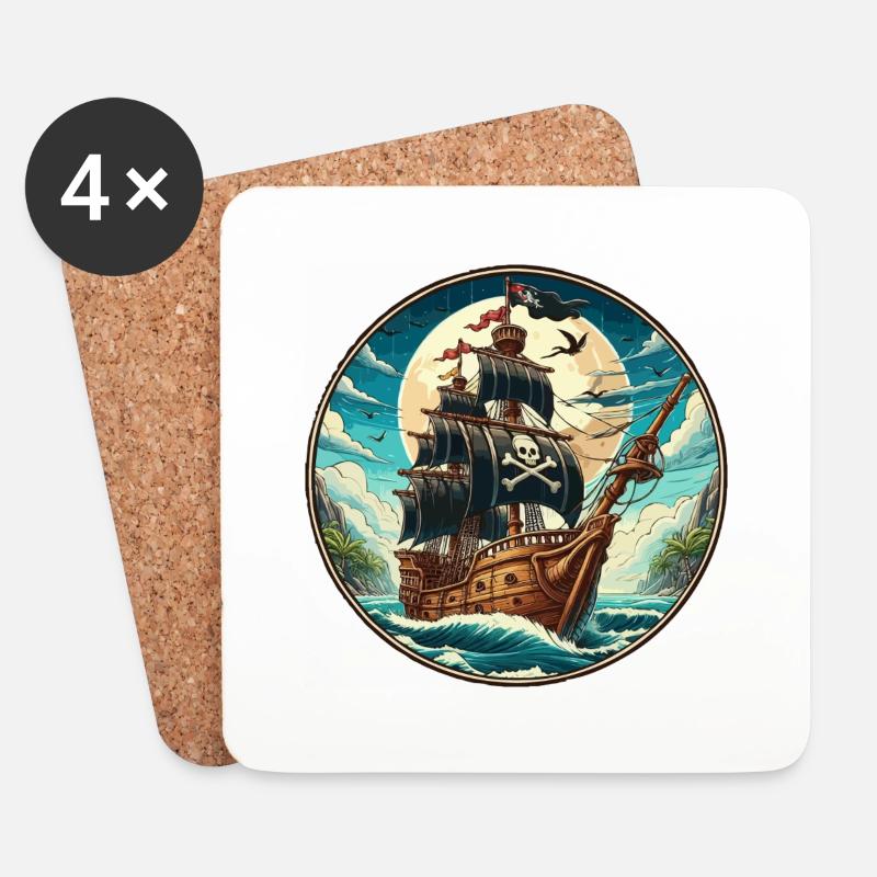Piratenschiff groß - Untersetzer (4er-Set) - Weiß