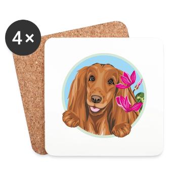 Chien Cocker Spaniel heureux aux fleurs roses - Dessous de verre (lot de 4) - blanc - Devant