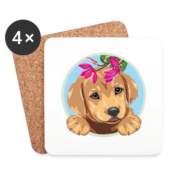 Jeter un coup d’œil curieux chien Golden Retriever avec des fleurs - Dessous de verre (lot de 4) - blanc - Devant