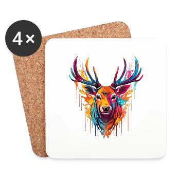 Colour-coloured stag - Coasters (set of 4) - white - Front