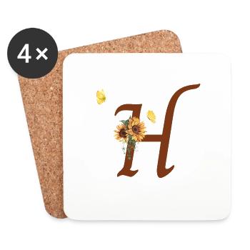 Buchstabe h Sonnenblume Schmetterling - Untersetzer (4er-Set) - Weiß - Vorne