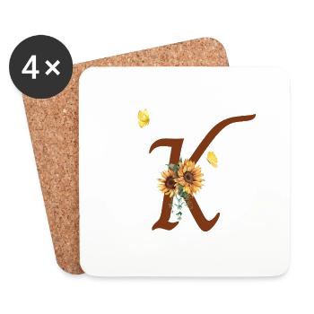 Letter k sunflower butterfly - Coasters (set of 4) - white - Front