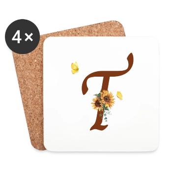 Buchstabe t Sonnenblume Schmetterling - Untersetzer (4er-Set) - Weiß - Vorne