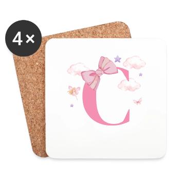 Letter c pink clouds - Coasters (set of 4) - white - Front
