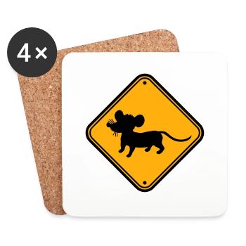 Evil Mouse Shield Warning Caution Caution Danger - Coasters (set of 4) - white - Front