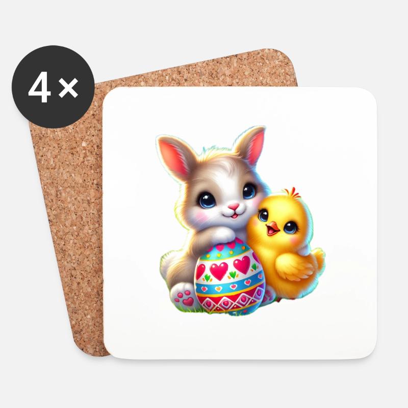 Ostern-Hase-Kücken-Ei - Untersetzer (4er-Set) - Weiß