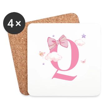 Letter Q Pink Clouds - Coasters (set of 4) - white - Front