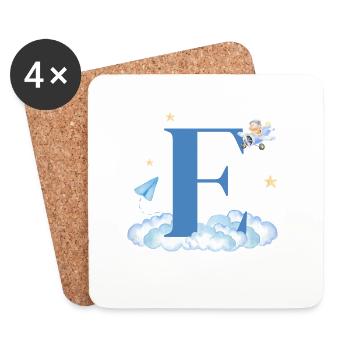 Letter e blue clouds airplane child - Coasters (set of 4) - white - Front