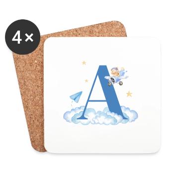Letter to Blue Clouds Airplane Child - Coasters (set of 4) - white - Front