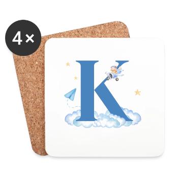 Letter k blue clouds airplane child - Coasters (set of 4) - white - Front