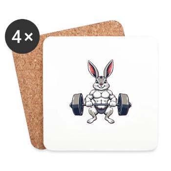 Muskulöser Hase beim Training - Untersetzer (4er-Set) - Weiß - Vorne