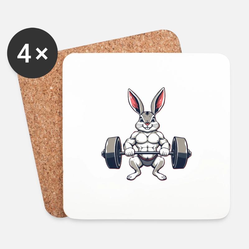 Muskulöser Hase beim Training - Untersetzer (4er-Set) - Weiß