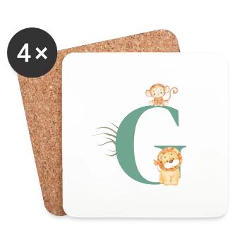Lettre g vert animaux jungle - Dessous de verre (lot de 4) - blanc - Devant