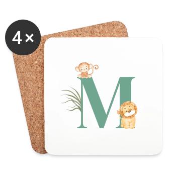 Buchstabe M Grüne Dschungeltiere - Untersetzer (4er-Set) - Weiß - Vorne