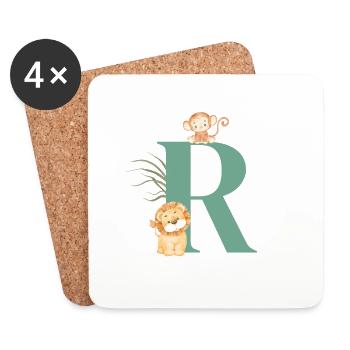 Lettre r vert animaux jungle - Dessous de verre (lot de 4) - blanc - Devant
