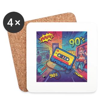 90s vibes : cassette de bande dessinée au look rétro - Dessous de verre (lot de 4) - blanc - Devant