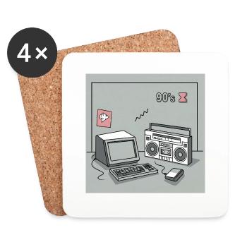 90er Kultobjekte : Walkman, Computer und Co. - Untersetzer (4er-Set) - Weiß - Vorne