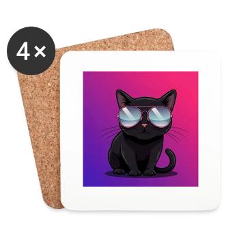Chat cool avec des lunettes de soleil - Dessous de verre (lot de 4) - blanc - Devant