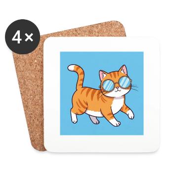 Chat potelé avec des lunettes de soleil - Dessous de verre (lot de 4) - blanc - Devant