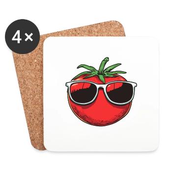 Tomate Sonnenbrille Sommer - Untersetzer (4er-Set) - Weiß - Vorne