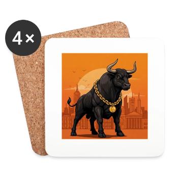 Bull with gold chain - stock market, success and money - Coasters (set of 4) - white - Front