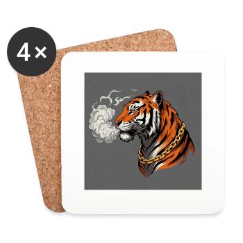 Smoking Tiger with Gold Chain - Comic Vibes - Coasters (set of 4) - white - Front