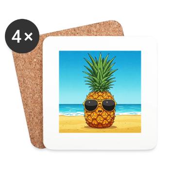 Pineapple with sunglasses on the beach - Coasters (set of 4) - white - Front