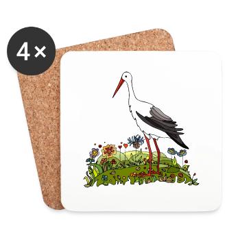 Cigogne - Dessous de verre (lot de 4) - blanc - Devant