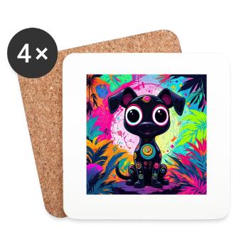 neonfarbener Cartoon-Stil Katze Hund Kunst Design cool - Untersetzer (4er-Set) - Weiß - Vorne