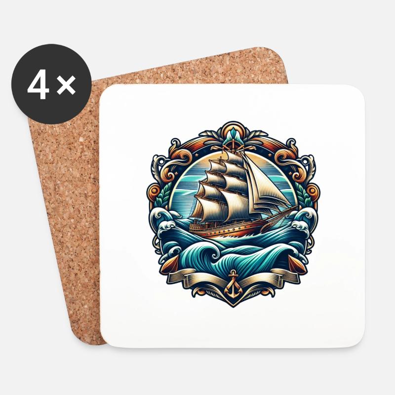 Segelschiff Logo - Untersetzer (4er-Set) - Weiß