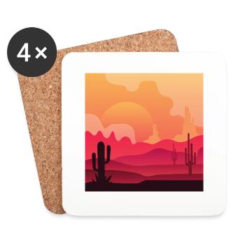 Desert Cactus Silhouette Sunset - Coasters (set of 4) - white - Front