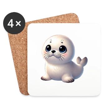 Seal pup with big eyes - Coasters (set of 4) - white - Front