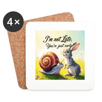 A Rabbit and a Snail "Early and Late" - Coasters (set of 4) - white - Front