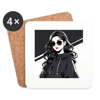 Femme Anime Rétro-Futuriste En Noir - Dessous de verre (lot de 4) - blanc - Devant