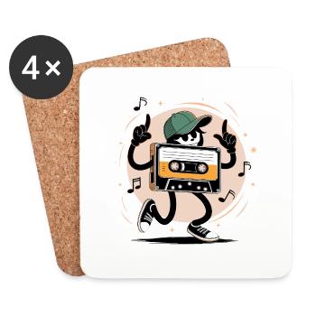 Dancing Cassette Tape (Vintage Style) - Coasters (set of 4) - white - Front